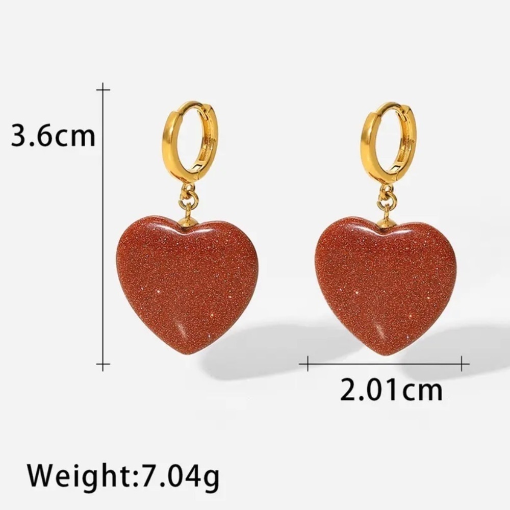 Gold and Red Heart Earrings - Picture 3 of 9